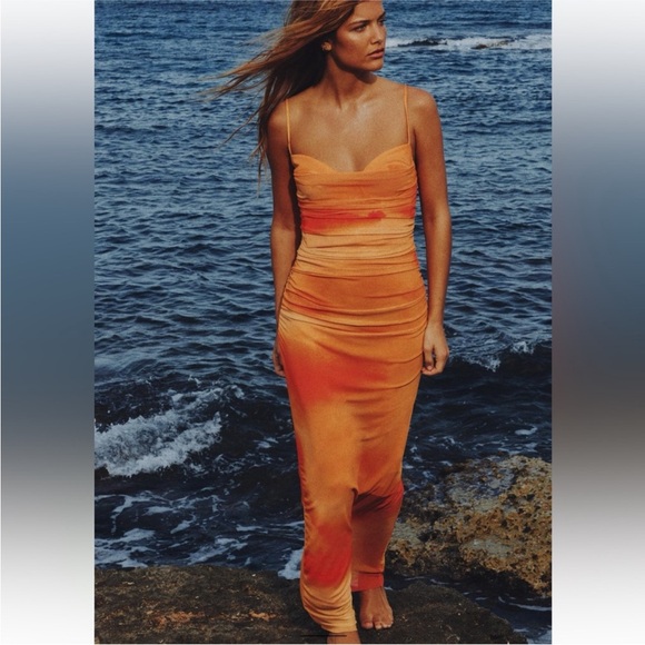 Zara Draped Ruched Tulle Mesh Dress - Picture 7 of 8